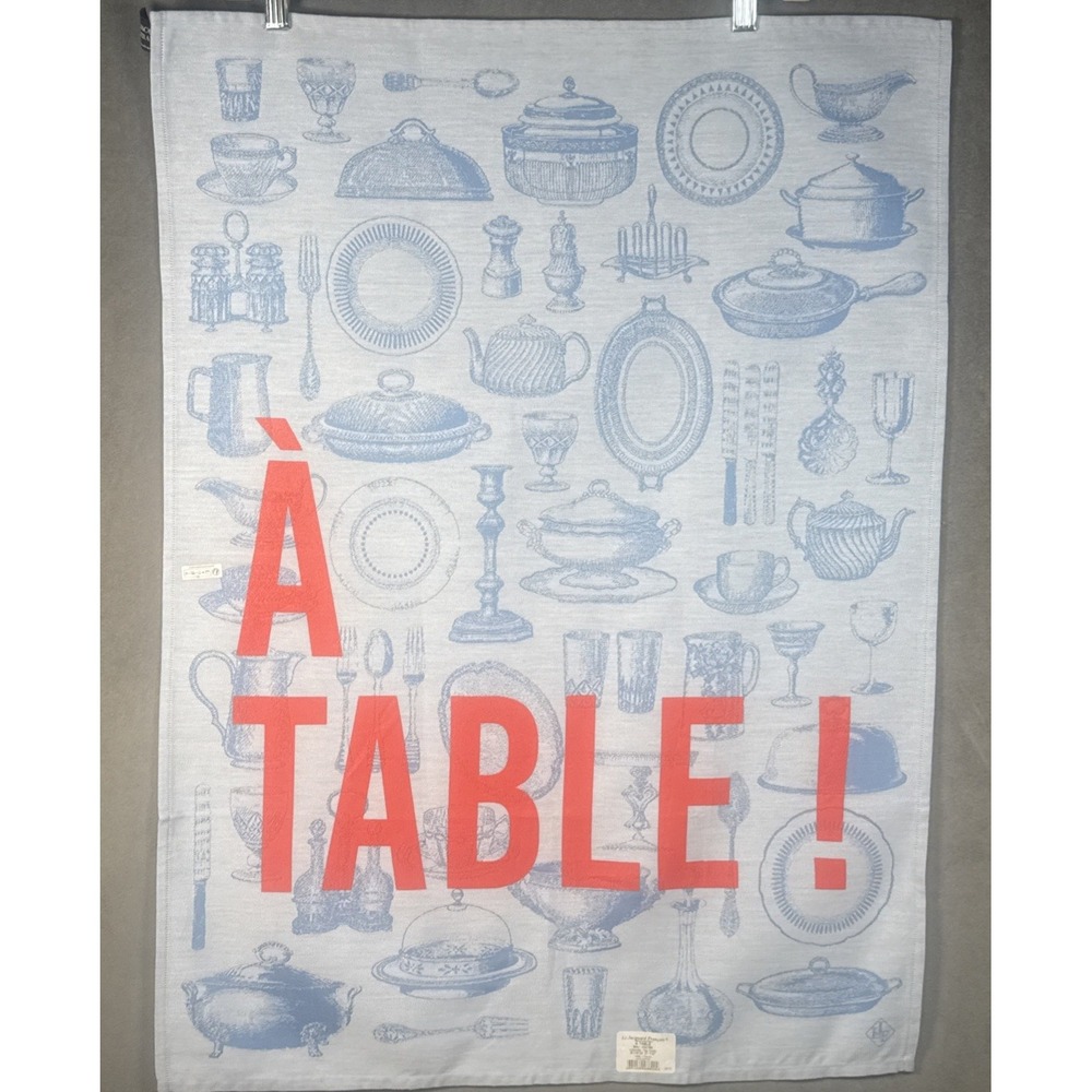 NWT New Le Jacquard Francais A Table! Tea Towel Blue 31" x 24" 100% Cotton‎